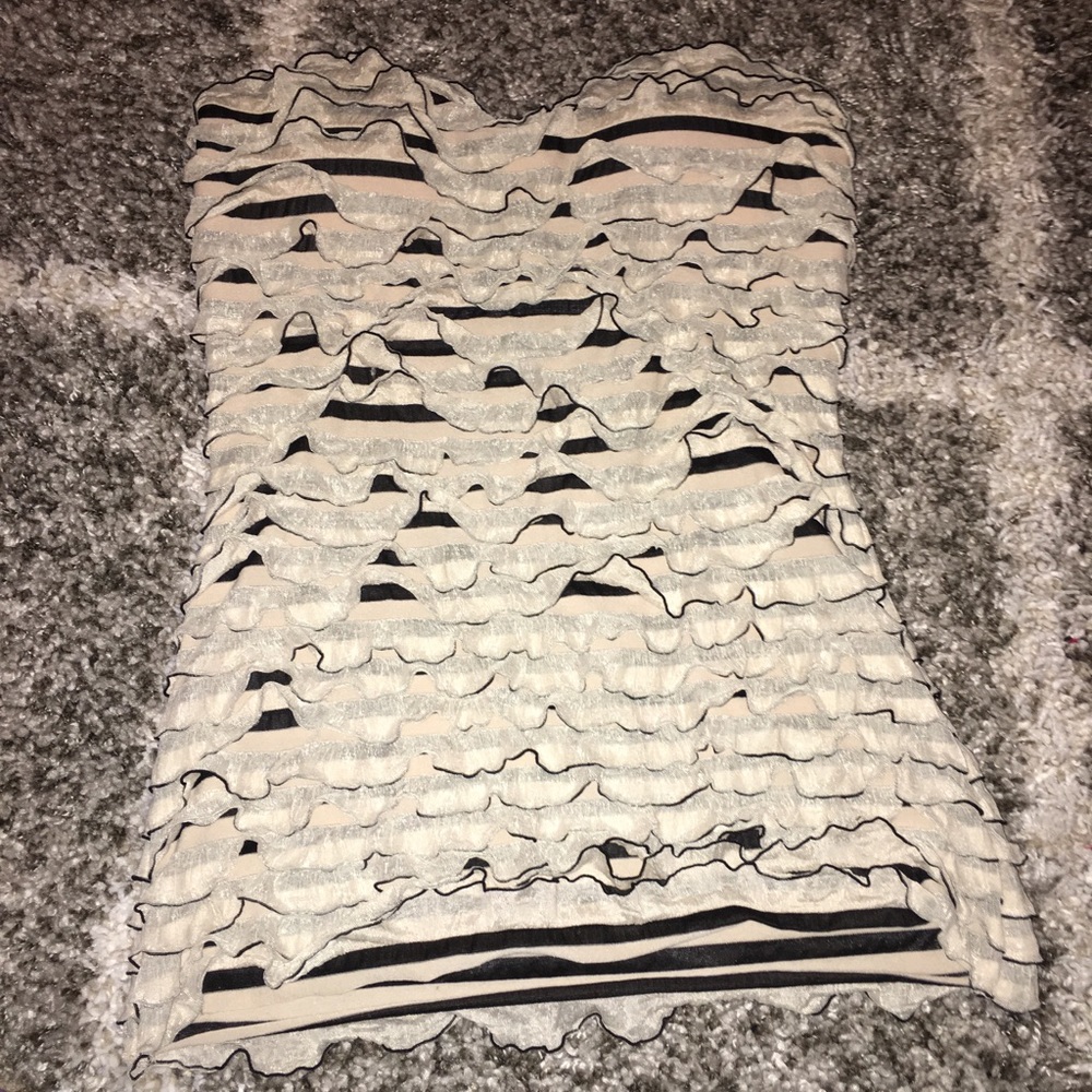 Beige & Black Ruffle Tube Top